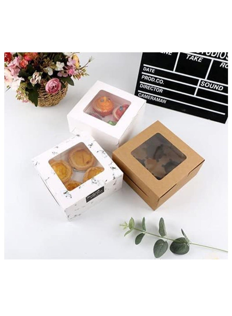 Red Dot Gift REDDOTGIFT® 4 Cavities Kraft Paper Cupcake Box (Pack of 12) with Inserts Cupcake Containers Bakery Cake Carriers for Home Dessert Shop (Marble) - Image 2