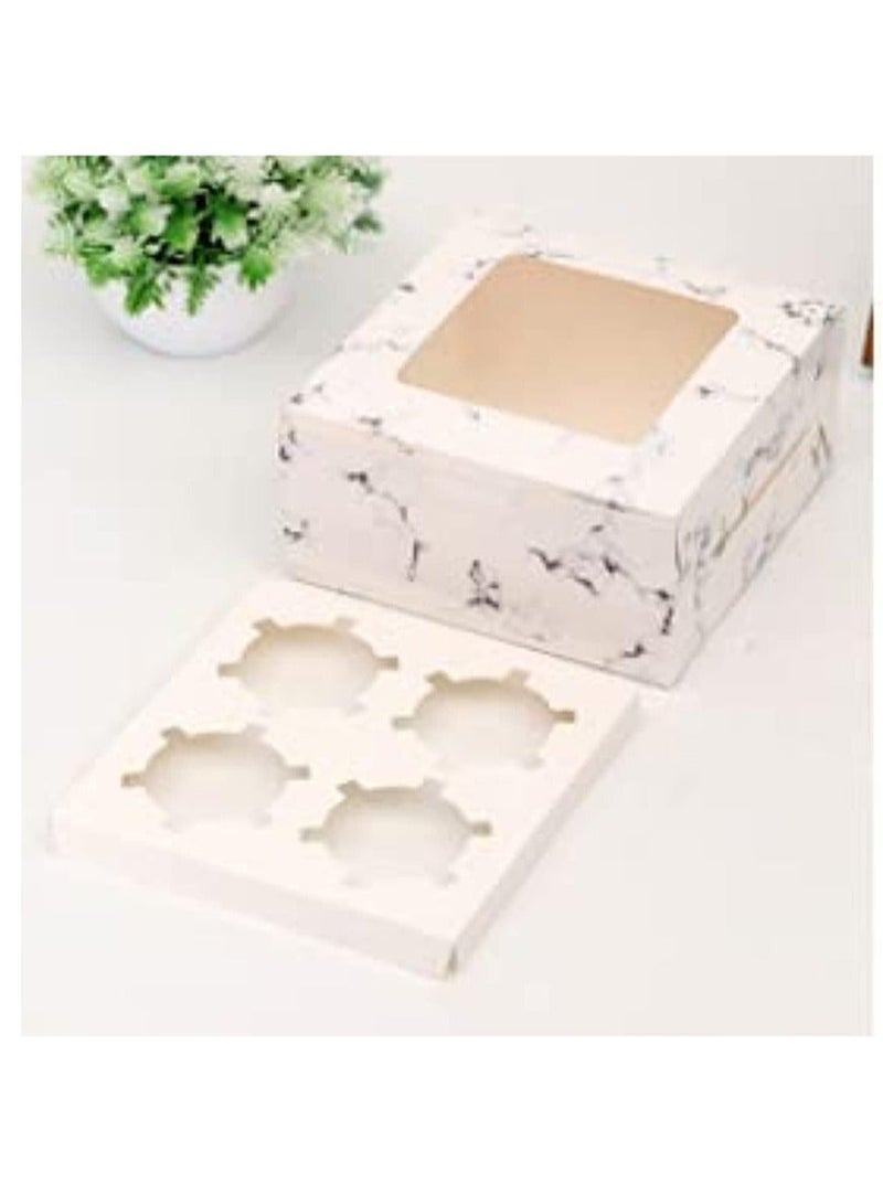 Red Dot Gift REDDOTGIFT® 4 Cavities Kraft Paper Cupcake Box (Pack of 12) with Inserts Cupcake Containers Bakery Cake Carriers for Home Dessert Shop (Marble) - Image 3