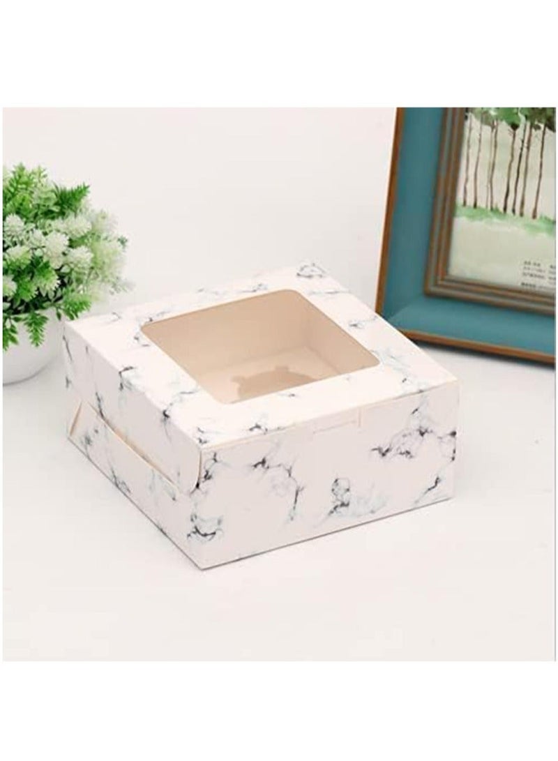 Red Dot Gift REDDOTGIFT® 4 Cavities Kraft Paper Cupcake Box (Pack of 12) with Inserts Cupcake Containers Bakery Cake Carriers for Home Dessert Shop (Marble) - Image 5