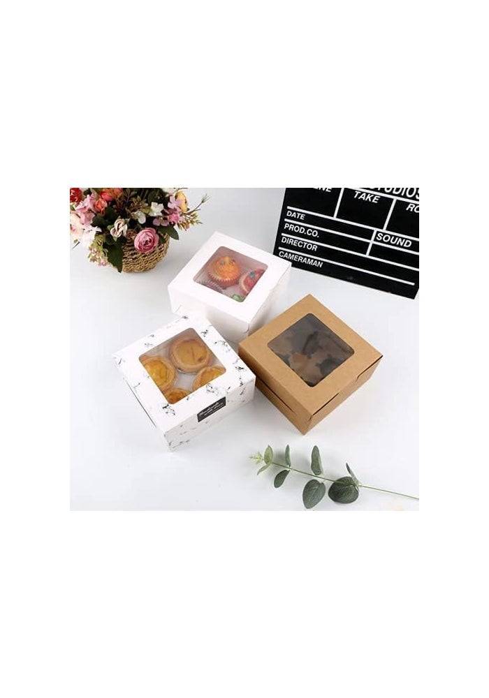 Red Dot Gift صندوق كعك كرافت ورقي REDDOTGIFT® 4 تجاويف (عبوة من 12) مع إدراج حاويات كعك مخبز لحاملات الكعك لمتجر الحلويات المنزلي (رخامي) - Image 3