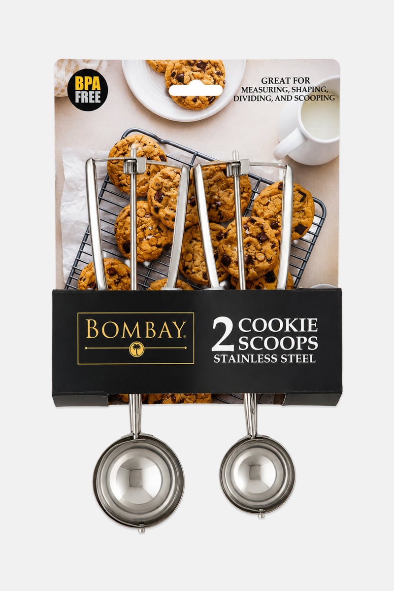 Bombay 2 Pieces Stainless Steel Cookie Scoops, Silver - Image 1