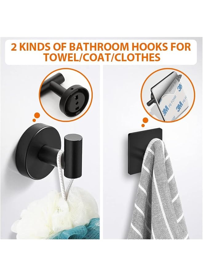 PROMASS 5-Pieces Matte Black Bathroom Hardware Set SUS304 Stainless Steel Round Wall Mounted Bathroom Accessories Kit(Includes 24" Hand Towel Bar, Toilet Paper Holder, 3 Robe Towel Hooks) - Image 4