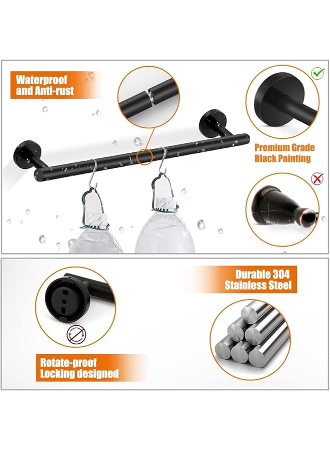 PROMASS 5-Pieces Matte Black Bathroom Hardware Set SUS304 Stainless Steel Round Wall Mounted Bathroom Accessories Kit(Includes 24" Hand Towel Bar, Toilet Paper Holder, 3 Robe Towel Hooks) - Image 5