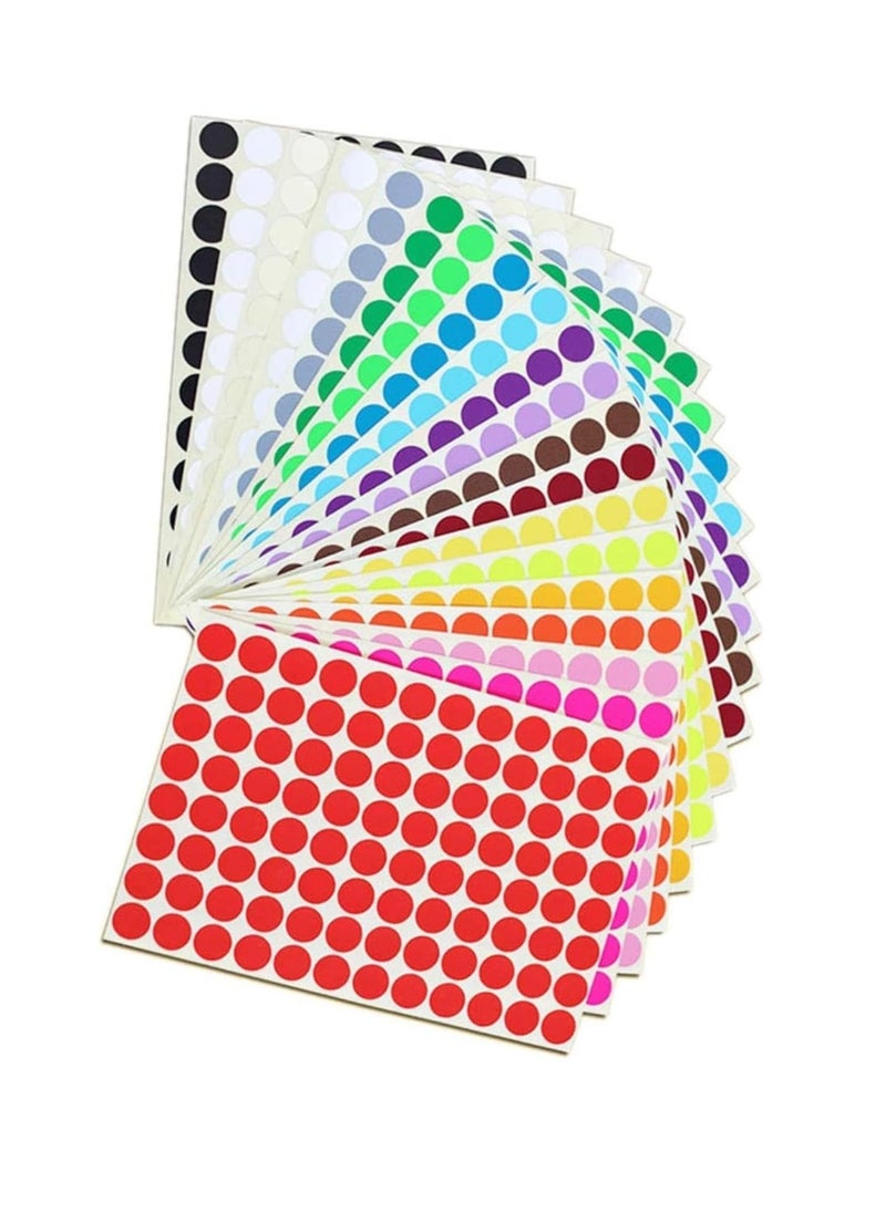 Round Dot Sticker, 1920Pcs Colour Self Adhesive Coding Stickers Labels for Coloring Marking Organizing, 20 Sheets