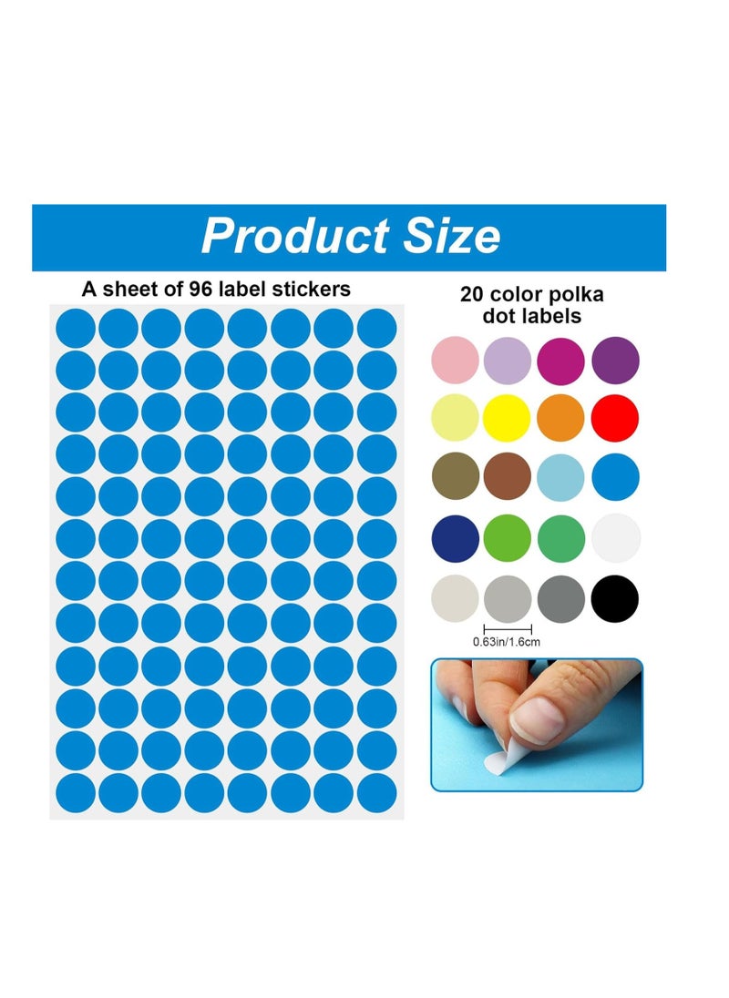 Round Dot Sticker, 1920Pcs Colour Self Adhesive Coding Stickers Labels for Coloring Marking Organizing, 20 Sheets