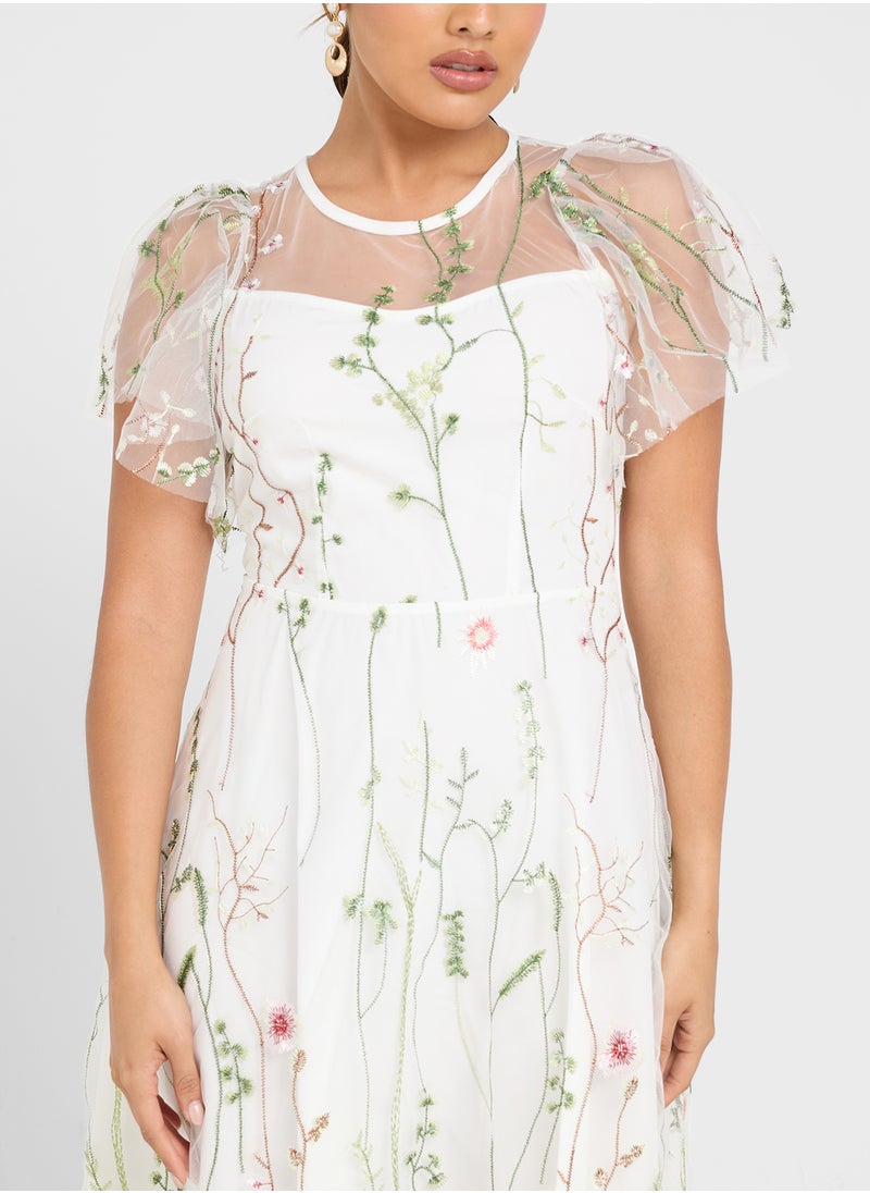 ELLA Floral Embroidered Dress  - Image 3