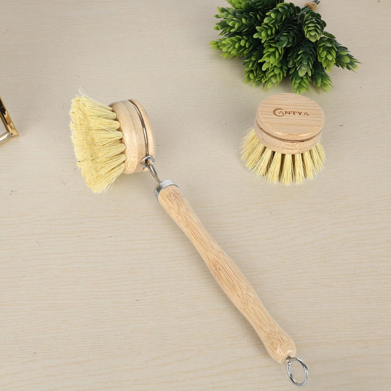 ANTYA Bamboo Dish Brush with Handle 4 Replacement Heads, Eco Friendly Vegetable Scrubber, Compostable & Sustainable, Bamboo Dish Scrubber Brush for Cleaning Kitchen Utensils(Soft Bristles) - Image 4