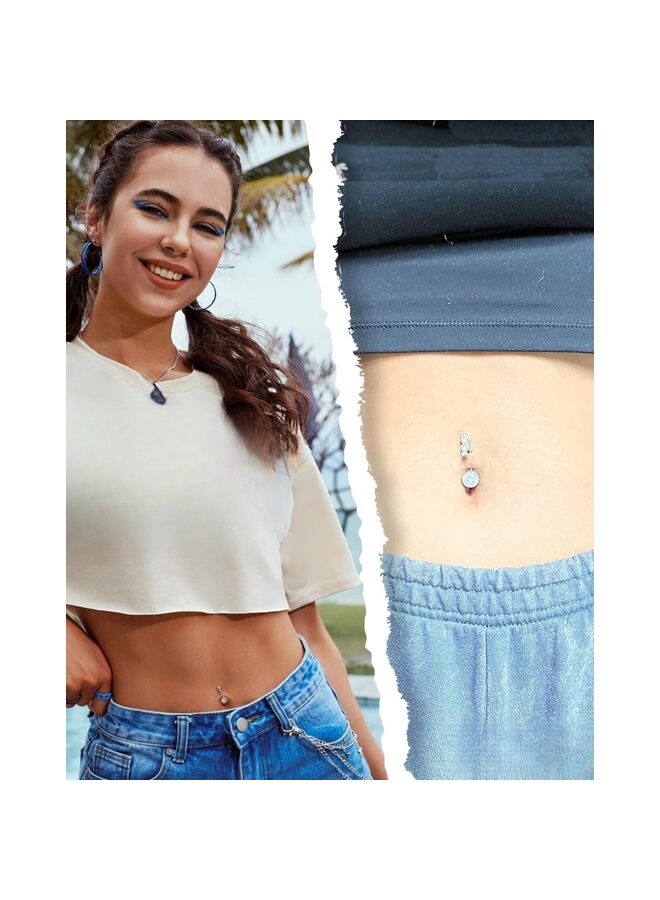 حلقات زر البطن من الفولاذ الجراحي 316L، حلقات السرة الشفافة، حلقات البطن، مجوهرات ثقب السرة، مجوهرات ثقب البطن (فضية) - Image 5