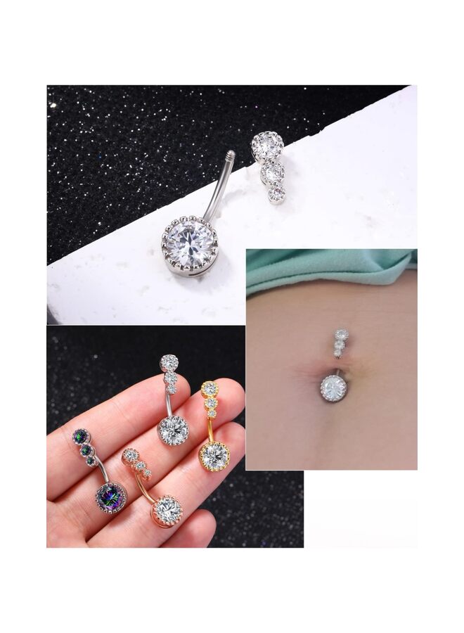 حلقات زر البطن من الفولاذ الجراحي 316L، حلقات السرة الشفافة، حلقات البطن، مجوهرات ثقب السرة، مجوهرات ثقب البطن (فضية) - Image 4