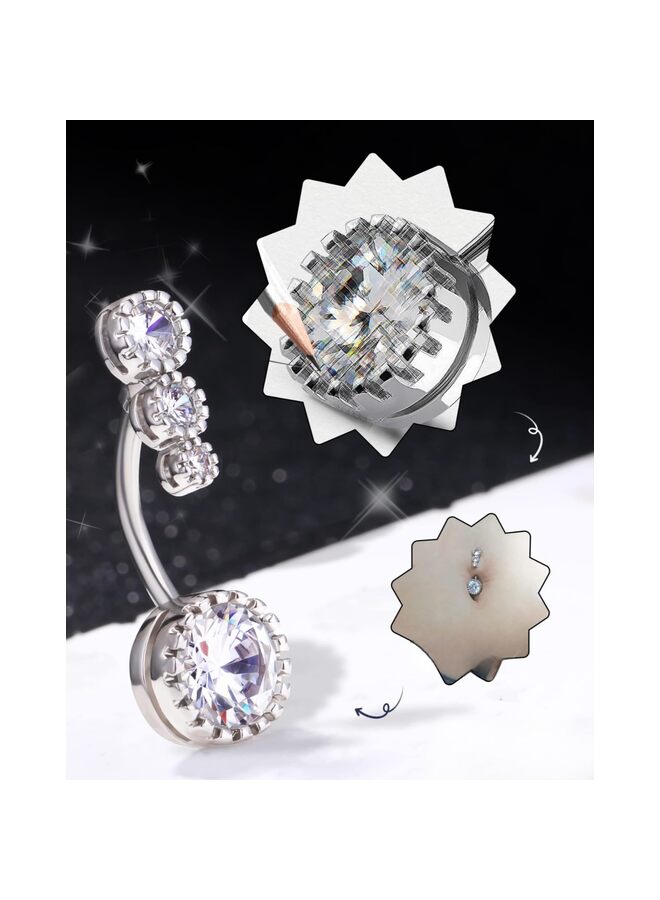 حلقات زر البطن من الفولاذ الجراحي 316L، حلقات السرة الشفافة، حلقات البطن، مجوهرات ثقب السرة، مجوهرات ثقب البطن (فضية) - Image 3