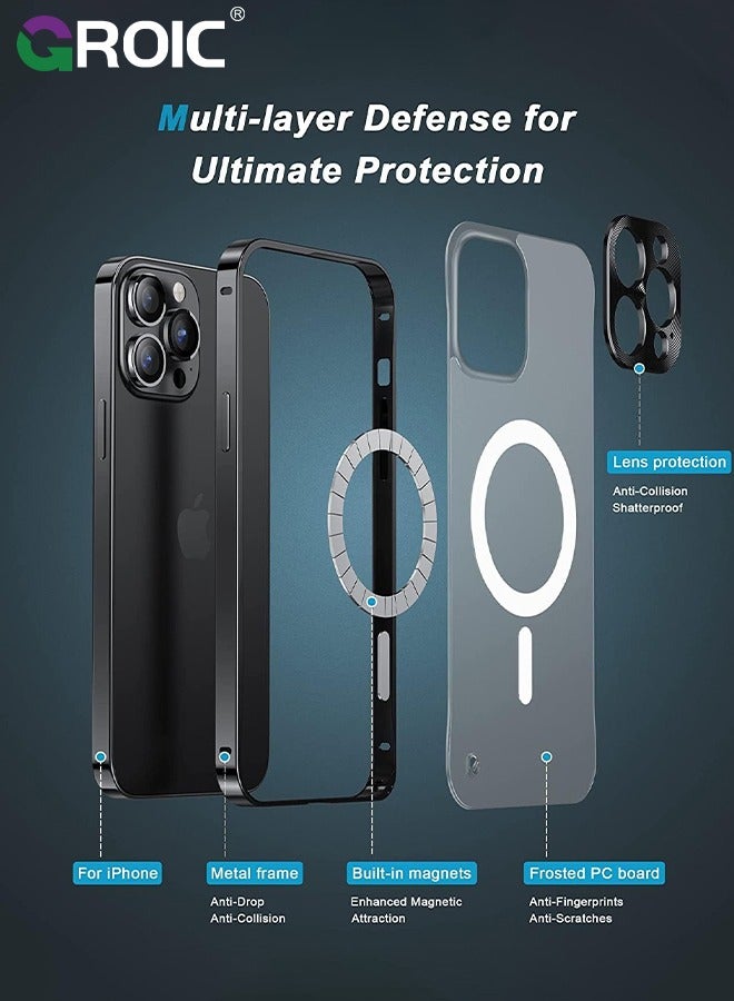 GROIC Metal Frame Black Case for iPhone 16 Pro Max, Ultra Slim Frosted PC Matte Back with Lanyard Holes Lock Type Aluminum Alloy Bumper - Image 2