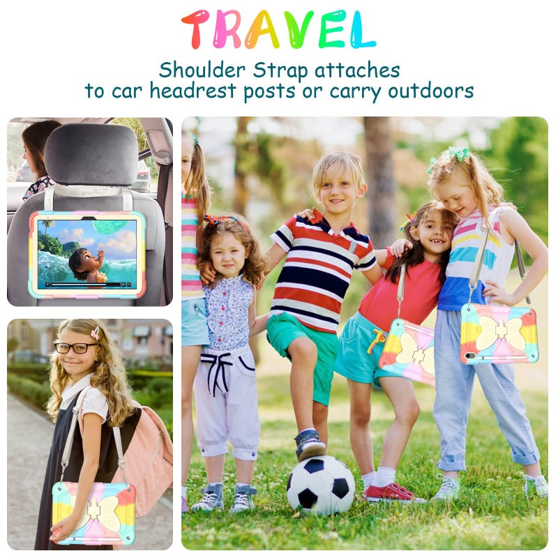 Ambison Case for iPad (A16) 11th/10th Generation (2025/2022) 11''/10.9'' for Kids Girls with 9H Tempered Glass Screen Protector, Heavy Duty Protective with Butterfly Stand, Carrying Strap-Multicolor - Image 5
