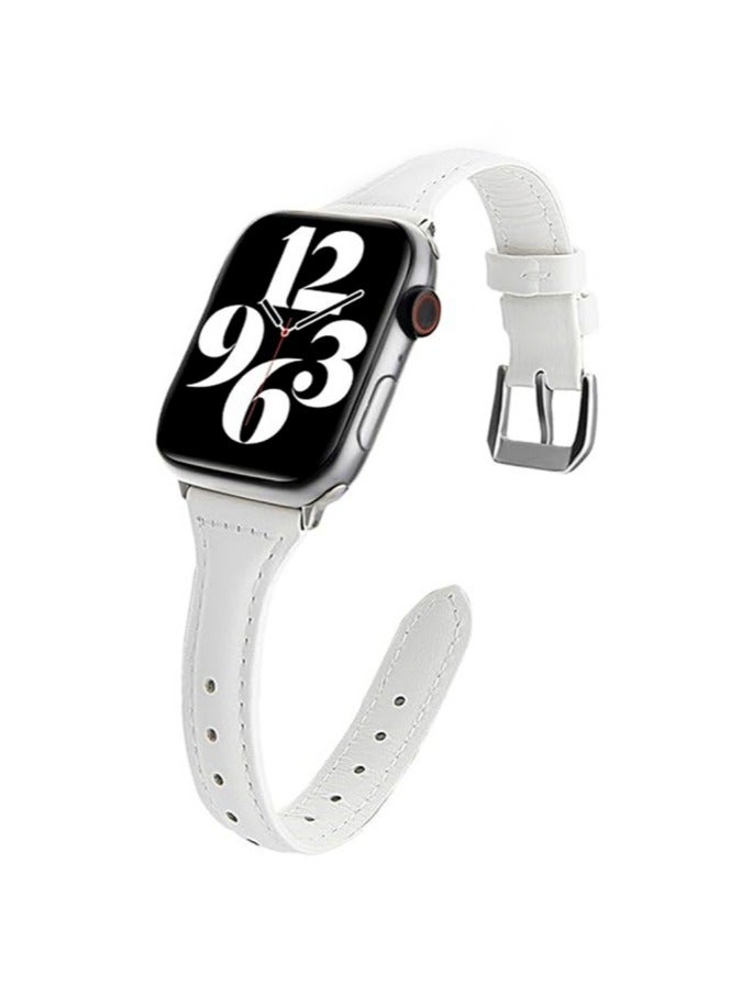 Slim Genuine Leather Band Compatible with Apple Watch Women, 42(Series 3)/44mm/45mm/46mm/49mm  Display Compatible with iWatch Series 10/9/8/7/6/5/4/3/SE/SE2/Ultra, Adjustable wrist size (White)  - Image 1