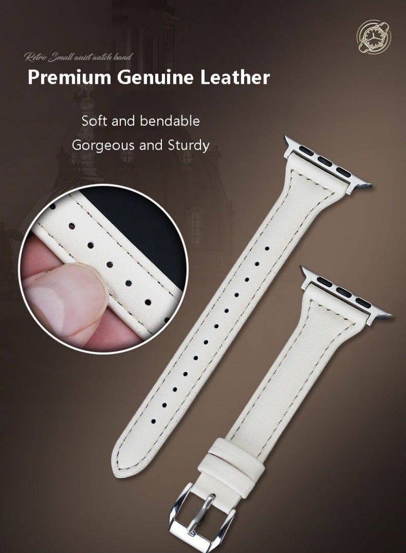 Slim Genuine Leather Band Compatible with Apple Watch Women, 42(Series 3)/44mm/45mm/46mm/49mm  Display Compatible with iWatch Series 10/9/8/7/6/5/4/3/SE/SE2/Ultra, Adjustable wrist size (White)  - Image 2