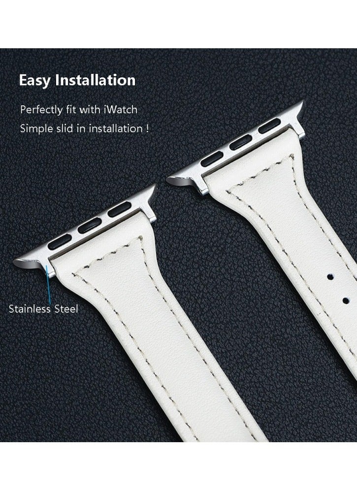 Slim Genuine Leather Band Compatible with Apple Watch Women, 42(Series 3)/44mm/45mm/46mm/49mm  Display Compatible with iWatch Series 10/9/8/7/6/5/4/3/SE/SE2/Ultra, Adjustable wrist size (White)  - Image 3