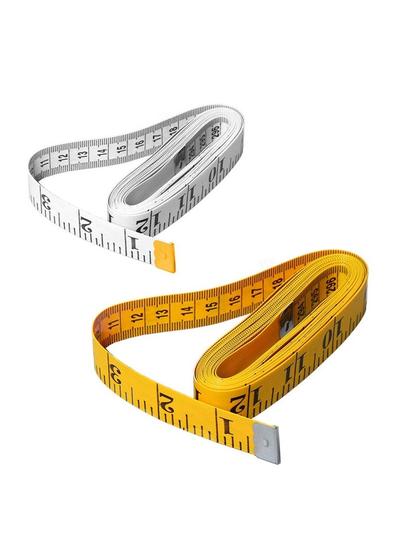 2 Pack Thicken Cloth Ruler Tape Measure, 300 cm Soft Pocket Measuring Tape, Double Scale (White, Yellow)  - Image 1