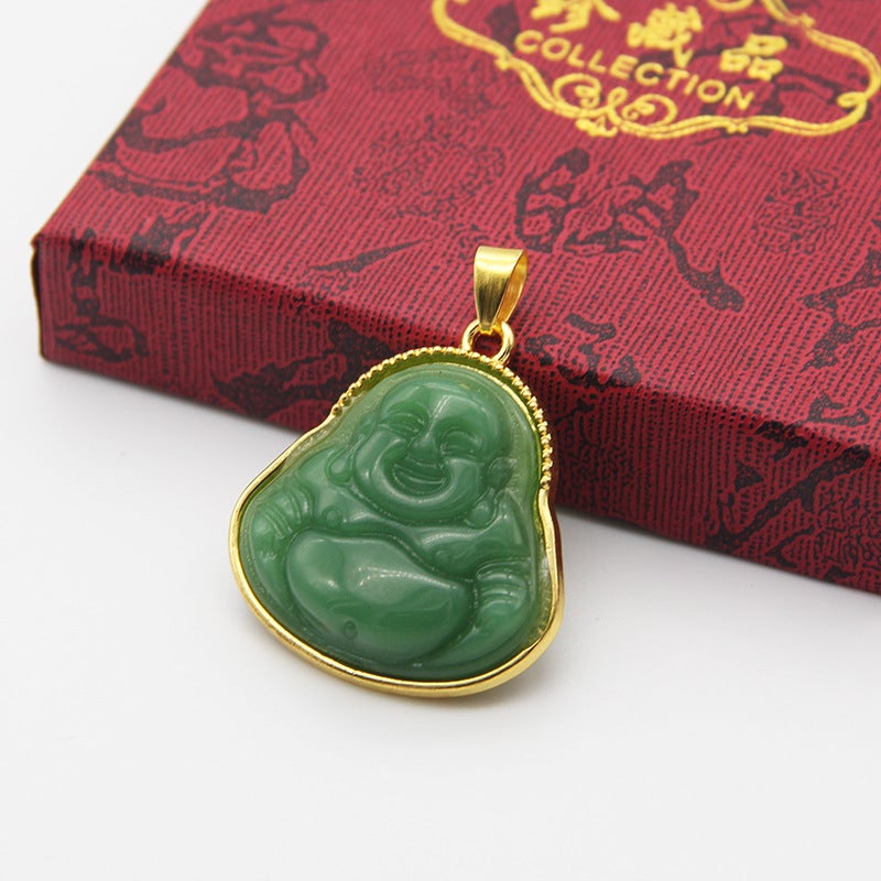 Generic Gold Plated Buddha Pendant Necklace Dark green 