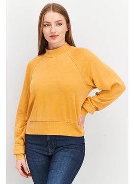 FOREVER 21 Women Mock Neck Long Sleeve Sweater, Mustard  - Image 1