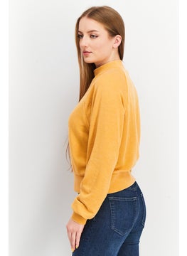 FOREVER 21 Women Mock Neck Long Sleeve Sweater, Mustard  - Image 3