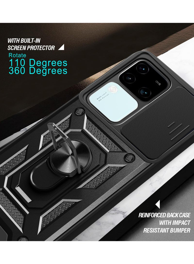 VIVO V30 5G / V30 برو 5G الهاتف المحمول الإسكان ، انزلاق الكاميرا عدسة تغطية + 360 درجة قوس دوار خاتم + دعم المغناطيسي سيارة الهاتف المحمول الإسكان للصدمات - Image 4