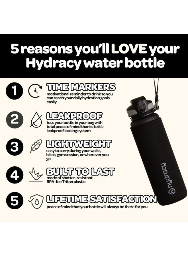 Hydracy Water Bottle with Time Marker - Large 1L BPA Free Water Bottle & No Sweat Sleeve -Leak Proof Gym Bottle with Fruit Infuser Strainer & Times to Drink -Ideal for Fitness Sports & Outdoors - Image 2