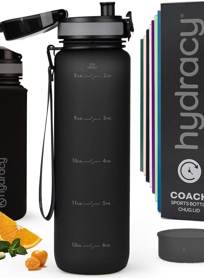 Hydracy Water Bottle with Time Marker - Large 1L BPA Free Water Bottle & No Sweat Sleeve -Leak Proof Gym Bottle with Fruit Infuser Strainer & Times to Drink -Ideal for Fitness Sports & Outdoors - Image 1
