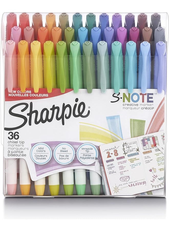 Sharpie - S Note Creative Markers Pastel Highlighters Art Marker Set Assorted Colors Chisel Tip 36 Count - Image 1