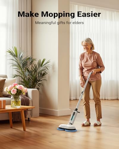 iDOO Electric Cordless Spin Mop, Electric Mops for All Floor with Sprayer & LED Headlight, Quiet Self Propelled, Water Tank 4 Replaceable Heads, for Women - Image 2