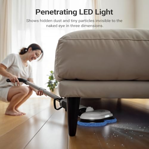 iDOO Electric Cordless Spin Mop, Electric Mops for All Floor with Sprayer & LED Headlight, Quiet Self Propelled, Water Tank 4 Replaceable Heads, for Women - Image 4