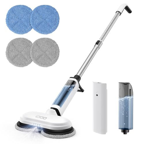 iDOO Electric Cordless Spin Mop, Electric Mops for All Floor with Sprayer & LED Headlight, Quiet Self Propelled, Water Tank 4 Replaceable Heads, for Women - Image 1