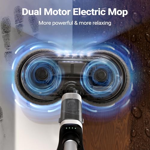 iDOO Electric Cordless Spin Mop, Electric Mops for All Floor with Sprayer & LED Headlight, Quiet Self Propelled, Water Tank 4 Replaceable Heads, for Women - Image 3