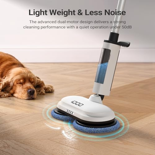 iDOO Electric Cordless Spin Mop, Electric Mops for All Floor with Sprayer & LED Headlight, Quiet Self Propelled, Water Tank 4 Replaceable Heads, for Women - Image 5