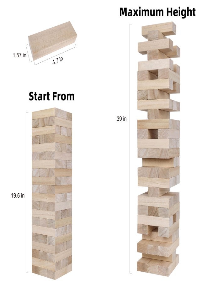 GOTHINK Giant Tumble Tower Game, Large Tumbling Tower Stacking to Over 3.2 FT 60pcs Wooden Jumbo Blocks for Outside Yard Games w/Carry Case Timber Stacking Game Night Toy Gift for Kids Adults Family - Image 2