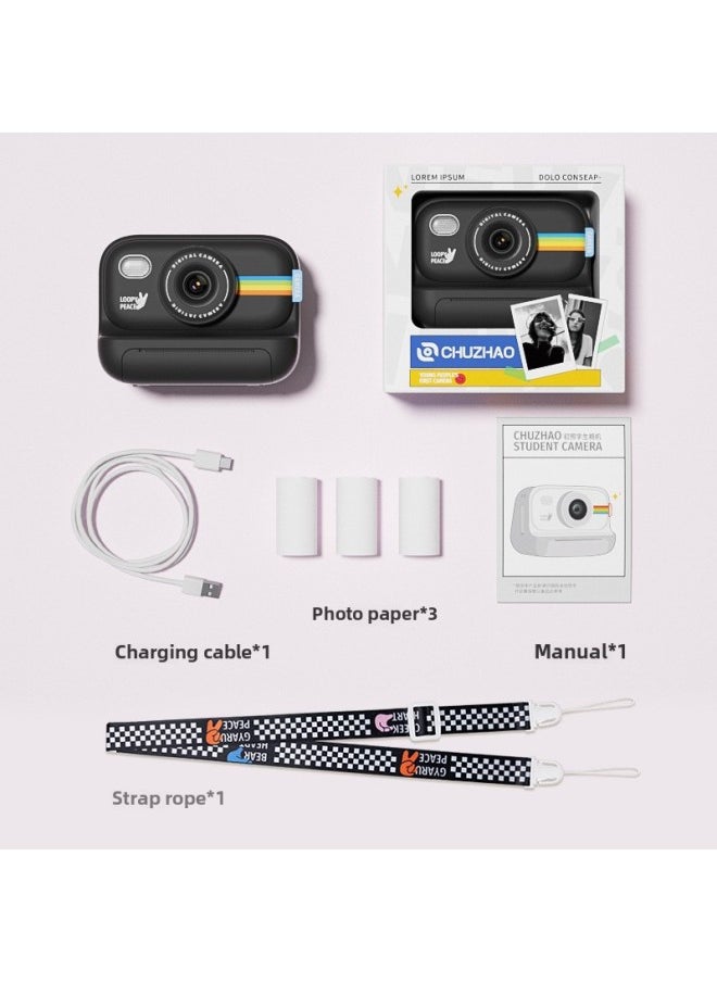 Generic Explosions Children's Camera Photographable Printable Toy HD Polaroid Digital Camera Direct Sales-Color:Black With 3 Rolls Of Printing Paper With Memory Card  - Image 1