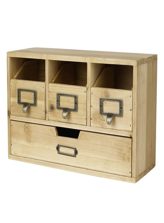 Flexzion Apothecary Cabinet with 4 Drawers - Vintage Natural Wood Desktop Organizer for Home & Office Supplies - Tabletop Wooden Storage for Catalog, Card, Jewelry, Makeup, Craft & Tools - Image 1