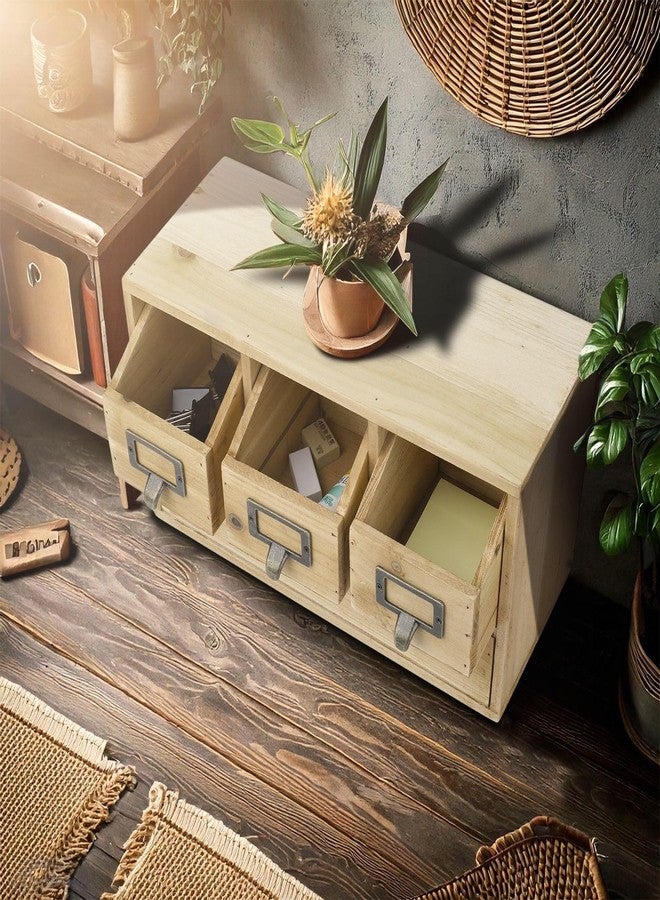 Flexzion Apothecary Cabinet with 4 Drawers - Vintage Natural Wood Desktop Organizer for Home & Office Supplies - Tabletop Wooden Storage for Catalog, Card, Jewelry, Makeup, Craft & Tools - Image 2