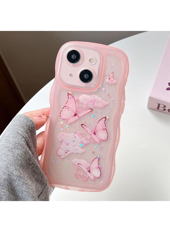 جراب هاتف هجين من مادة TPU بتصميم فراشة وايف ايدج لهاتف ايفون 15 بلس (وردي)