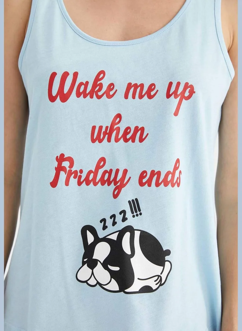 DeFacto Relax Fit Sleeveless Printed Pyjama Set