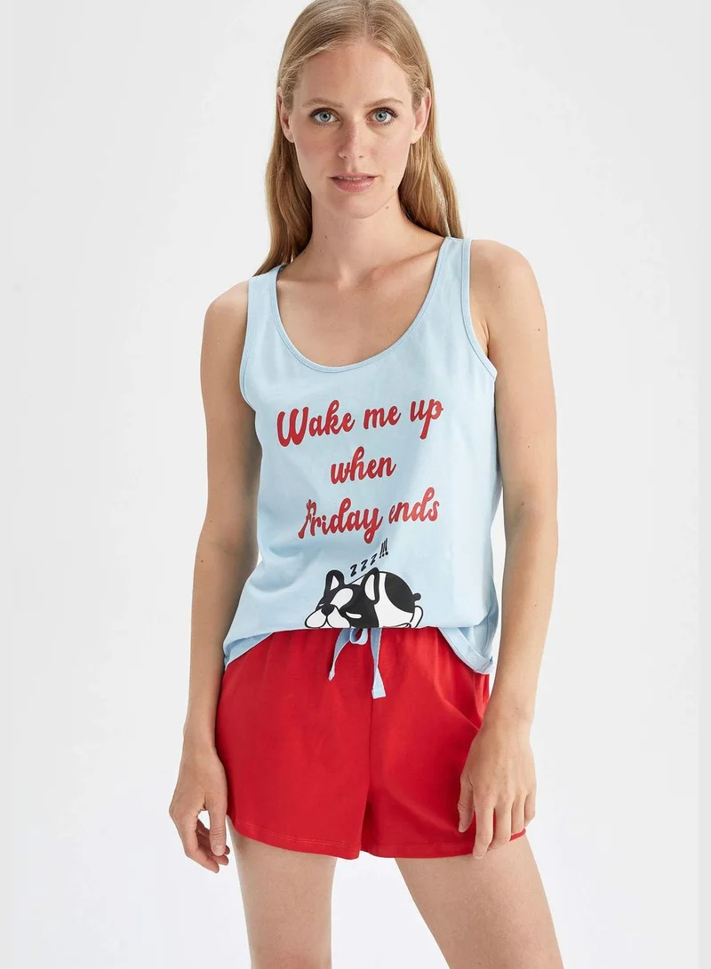DeFacto Relax Fit Sleeveless Printed Pyjama Set