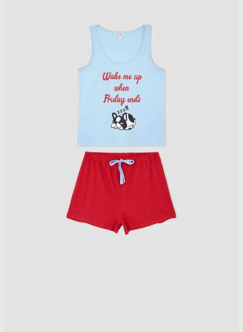 DeFacto Relax Fit Sleeveless Printed Pyjama Set