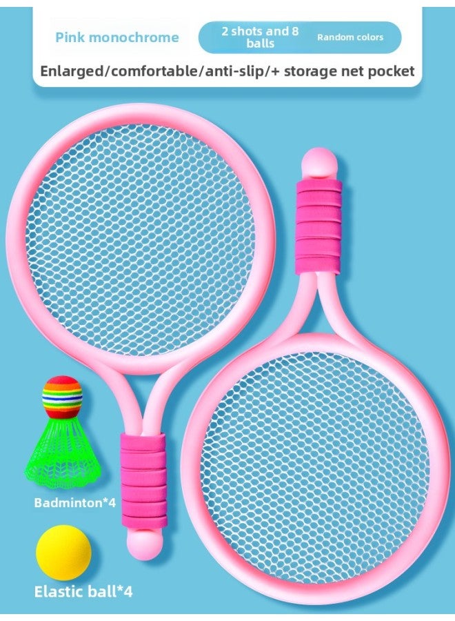 6BVQ Badminton Racket Suit Children Boys Indoor Sports Girls Toy Tennis Racket Kindergarten Parent-child Interaction-Color:Pink (2 Shots + 4 Badminton + 4 Round Balls) Free Storage Net Bag