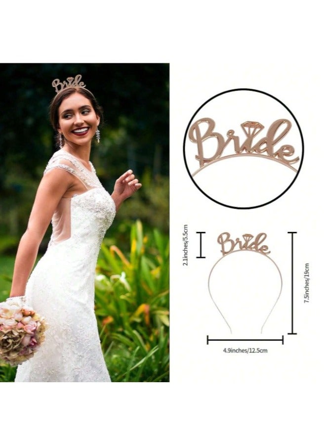 طقم إكسسوارات للعروس بتصميم وردي وذهبي وردي، يشمل طرحة، وشاح “Bride to Be”، تاج “Bride” وملصقات مؤقتة، مثالي لحفلات توديع العزوبية والتصوير. - Image 4