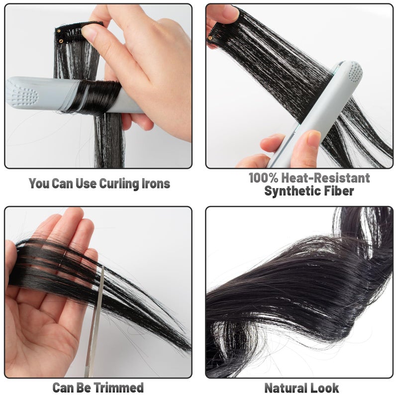 TOFAFA 22 inch Colored Hair Extensions, Colorful Clip in Long Straight Synthetic Hair Extensions, Color Christmas New Year Party Highlights Hairpieces for Kids Girls Women(10 PCS Black) - Image 5