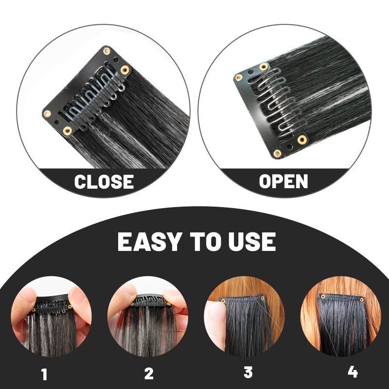 TOFAFA 22 inch Colored Hair Extensions, Colorful Clip in Long Straight Synthetic Hair Extensions, Color Christmas New Year Party Highlights Hairpieces for Kids Girls Women(10 PCS Black) - Image 3