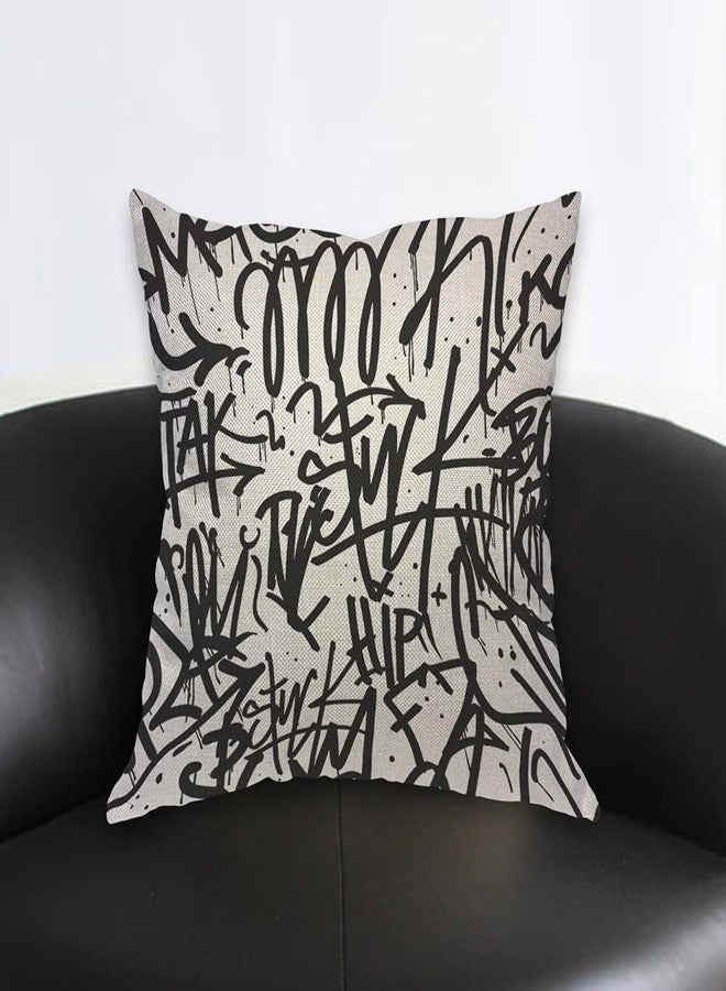 AOYEGO Graffiti Line Throw Pillow Cover Creative Artistic Doodle Ink Classic Monochrome Pillow Case 18x18 Inch Decorative Cotton Linen Square Cushion for Home Couch Bed - Image 2