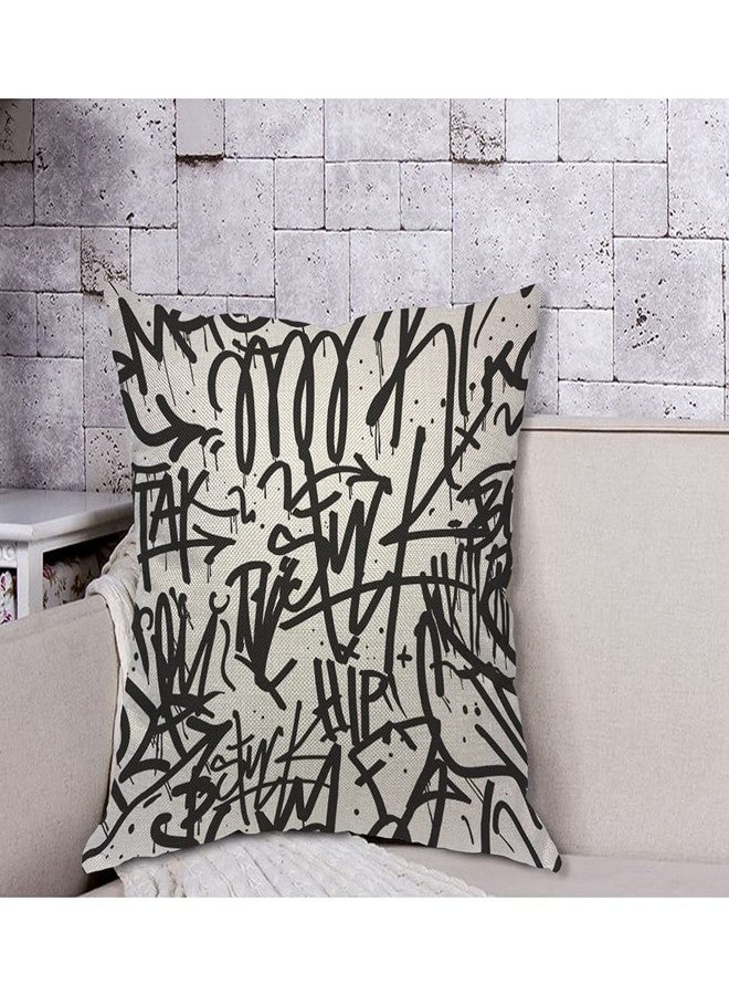 AOYEGO Graffiti Line Throw Pillow Cover Creative Artistic Doodle Ink Classic Monochrome Pillow Case 18x18 Inch Decorative Cotton Linen Square Cushion for Home Couch Bed - Image 4