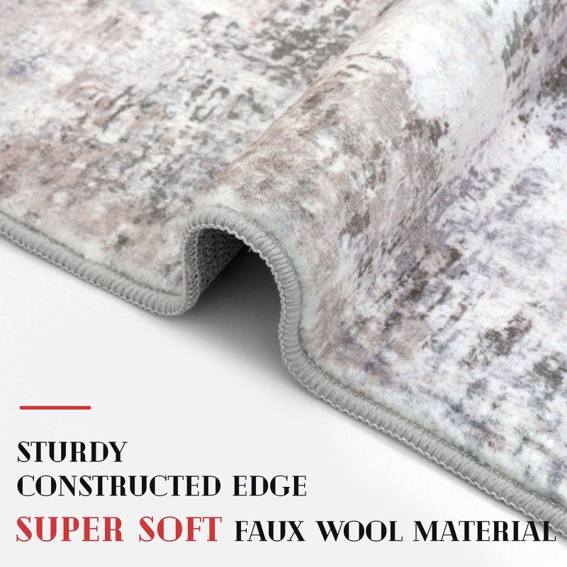 Lansny Abstract Runner Rug 2x6 Washable Runners for Hallways, Soft Kitchen Runner Rug Non-Slip, Beige Grey Thin Print Faux Wool Floor Carpet Rug Runner for Entryway Hall Bedroom Laundry Room Indoor - Image 4