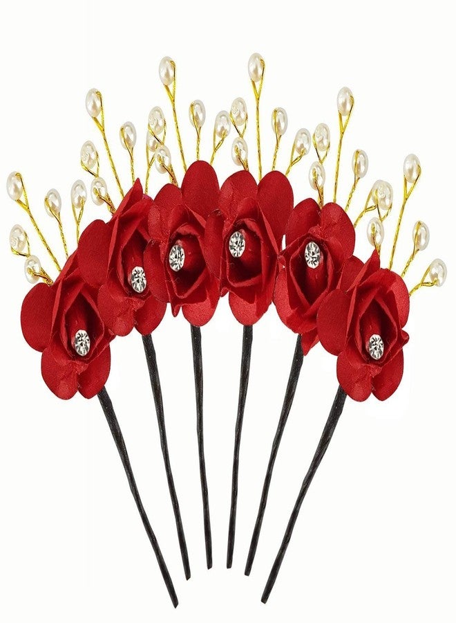 AASA Hair Bun Clips Juda Pins for Girls and Women Red Set of 6Pcs Pack of 1 - Image 3