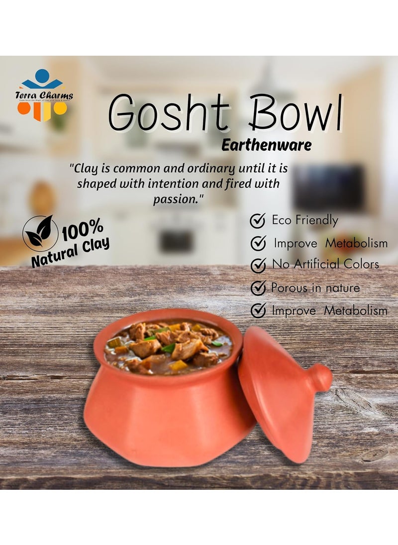 Terra Charms Terra Charms Clay Pot for Serving Gosht Bowl Handi Clay Handi for Kitchen Safe Lightweight Durable Clay Bowl Handi Brown Colour 700ml Pack of 1  - Image 2