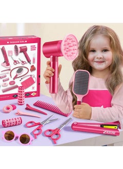 G.C Girls Hair Salon Toys Kids Pretend Play Hair Styling Kit With Realistic Blow Dryer Straightener Stylist Apron Scissors Accessories Beauty Makeup Set Birthday Gifts For Toddler Girls 3 4 5 6+  - Image 5